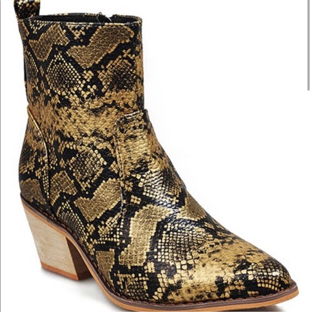 Gold & Black Snake Skin Ankle Boots